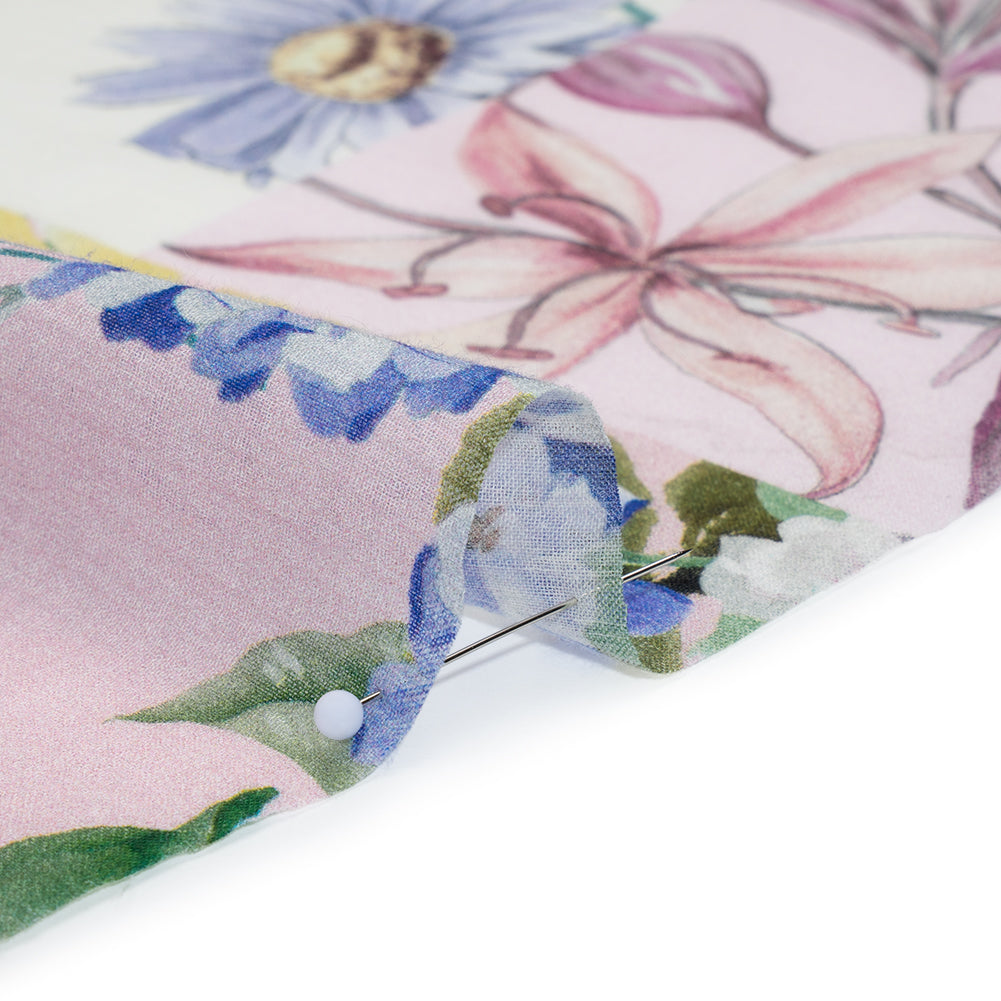 Crinkled Cotton Gauzy Woven - Mauve, Lilac and Muted Green Floral Patchwork - Mood Exclusive Whispering Wind Print - Detail