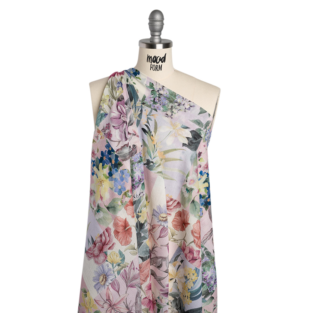 Crinkled Cotton Gauzy Woven - Mauve, Lilac and Muted Green Floral Patchwork - Mood Exclusive Whispering Wind Print - Drape
