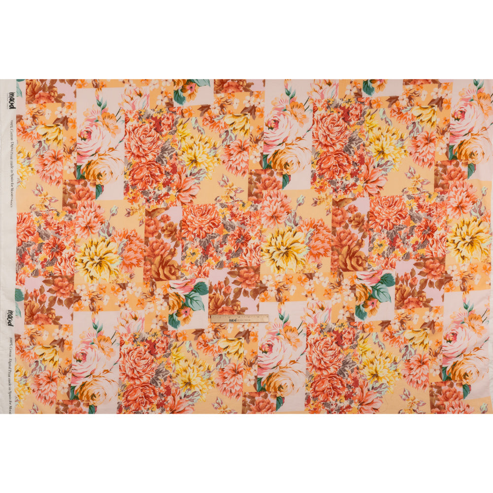 Crinkled Cotton Gauzy Woven - Orange, Peach and Sunny Yellow FLoral Patchwork - Mood Exclusive Sunset Sonata Print