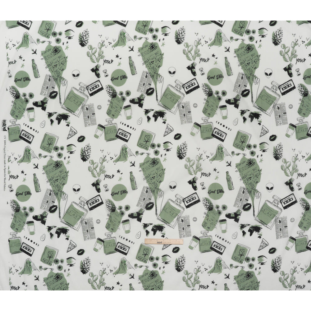 Crinkled Cotton Gauzy Woven - Sage Green, Black and White Miscellaneous Objects - Mood Exclusive Curated Curiosities Print - Full