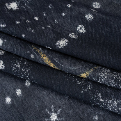 Crinkled Cotton Gauzy Woven - Navy Blue, White and Yellow Starry Sky - Mood Exclusive Little Traveler Print