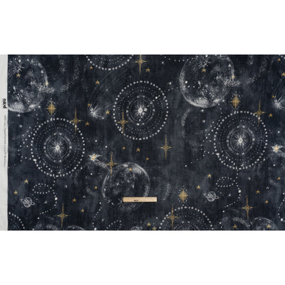 Crinkled Cotton Gauzy Woven - Navy Blue, White and Yellow Starry Sky - Mood Exclusive Little Traveler Print