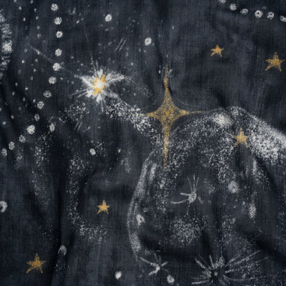 Crinkled Cotton Gauzy Woven - Navy Blue, White and Yellow Starry Sky - Mood Exclusive Little Traveler Print