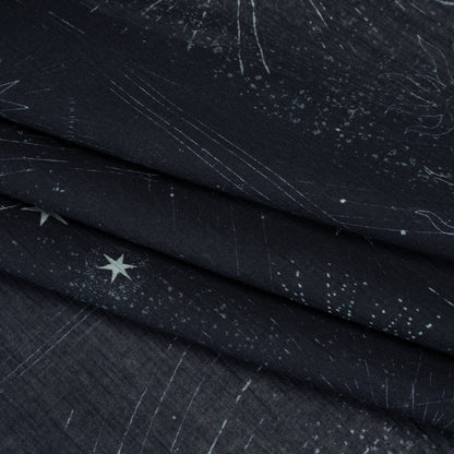 Crinkled Cotton Gauzy Woven - Midnight Blue and White Celestial Motifs - Mood Exclusive Moonlit Tides Print