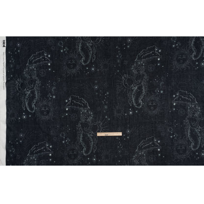 Crinkled Cotton Gauzy Woven - Midnight Blue and White Celestial Motifs - Mood Exclusive Moonlit Tides Print