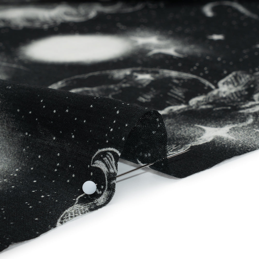 Crinkled Cotton Gauzy Woven - Black and White Sketches in Space - Mood Exclusive Heavenly Horoscope Print