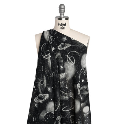 Crinkled Cotton Gauzy Woven - Black and White Sketches in Space - Mood Exclusive Heavenly Horoscope Print