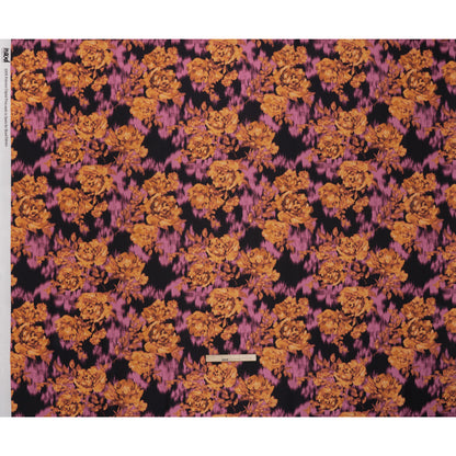 Polyester Mikado - Orange, Pink and Black Ikat Roses - Mood Exclusive Echoed Illusions Print