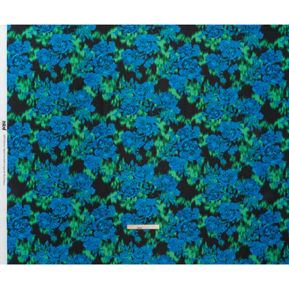 Polyester Mikado - Blue, Green and Black Ikat Roses - Mood Exclusive Echoed Illusions Print