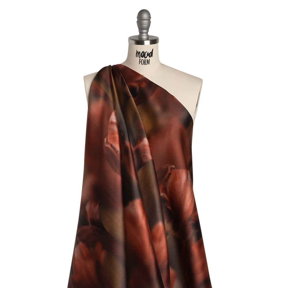 Polyester Mikado - Red and Light Brown Large Hazy Tulips - Mood Exclusive Tulip Transformation Print - Folded