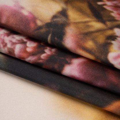 Polyester Mikado - Pink, Black and Golden Brown Hazy Carnations - Mood Exclusive Carnation Close-Up Print Detail