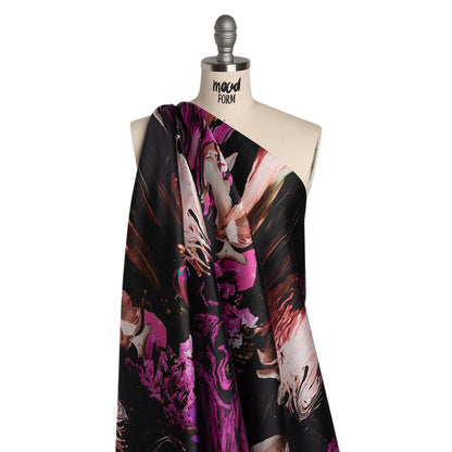 Polyester Mikado - Black, Pink and Purple Abstracted Melting Flowers - Mood Exclusive Surreal Symphony Print