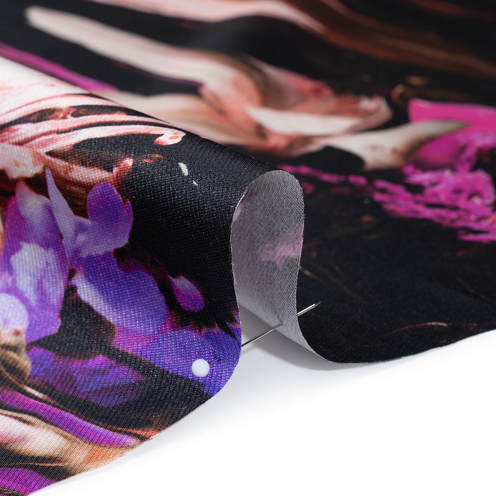 Polyester Mikado - Black, Pink and Purple Abstracted Melting Flowers - Mood Exclusive Surreal Symphony Print - Full - Image 4 of 6