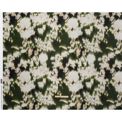 Polyester Mikado - Green and White Ikat Floral Silhouettes - Mood Exclusive Glowscape Garden Print