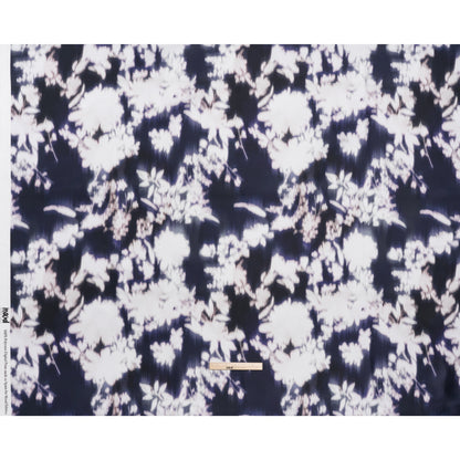 Polyester Mikado - Navy and White Ikat Floral Silhouettes - Mood Exclusive Glowscape Garden Print