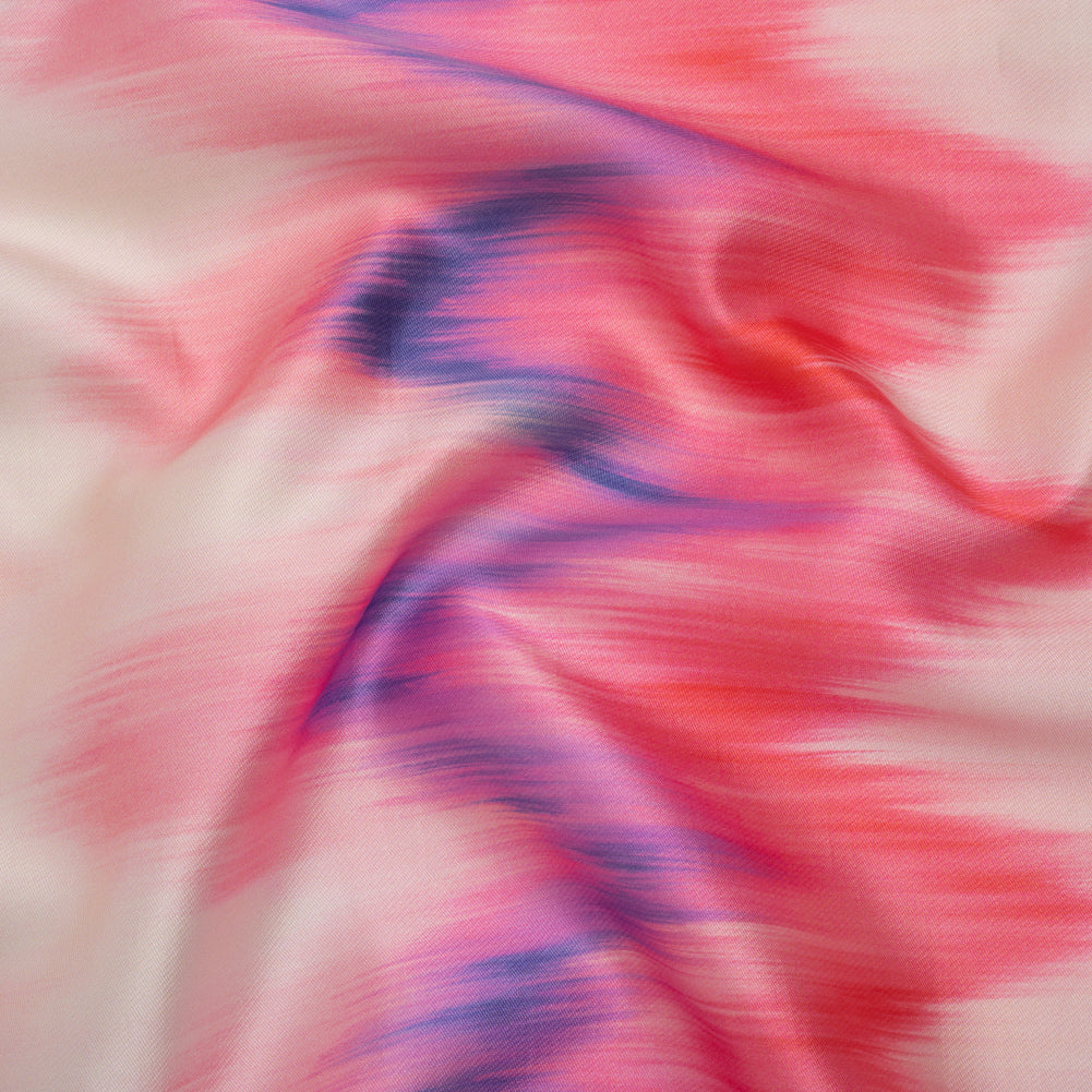 Polyester Mikado - Pink, Purple and Peach Ikat Zig Zag Stripes - Mood Exclusive High Horizons Print - Drape