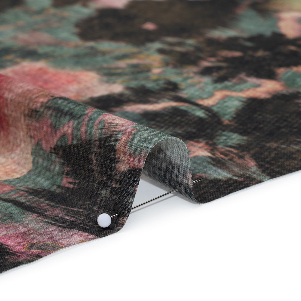 Cotton Voile - Rose, Forest Green and Black Ikat Floral Shadows - Mood Exclusive Eclipse Euphoria Print