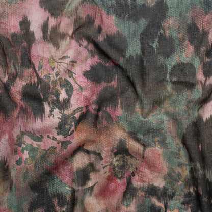 Cotton Voile - Rose, Forest Green and Black Ikat Floral Shadows - Mood Exclusive Eclipse Euphoria Print