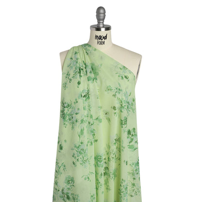 Cotton Voile - Mint and Green Floral- Mood Exclusive Watercolor Wilds Print