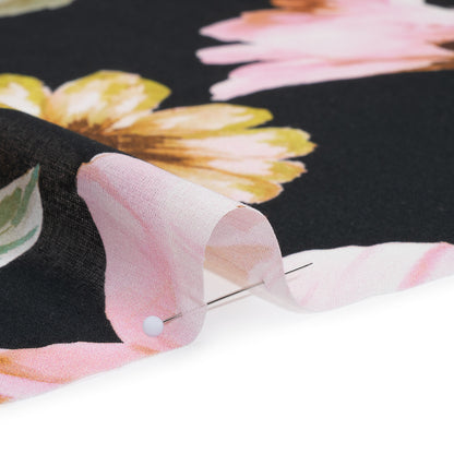 Cotton Voile - Light Pink, Green and Black Watercolor Florals - Mood Exclusive Blooming Bouquets Print Full