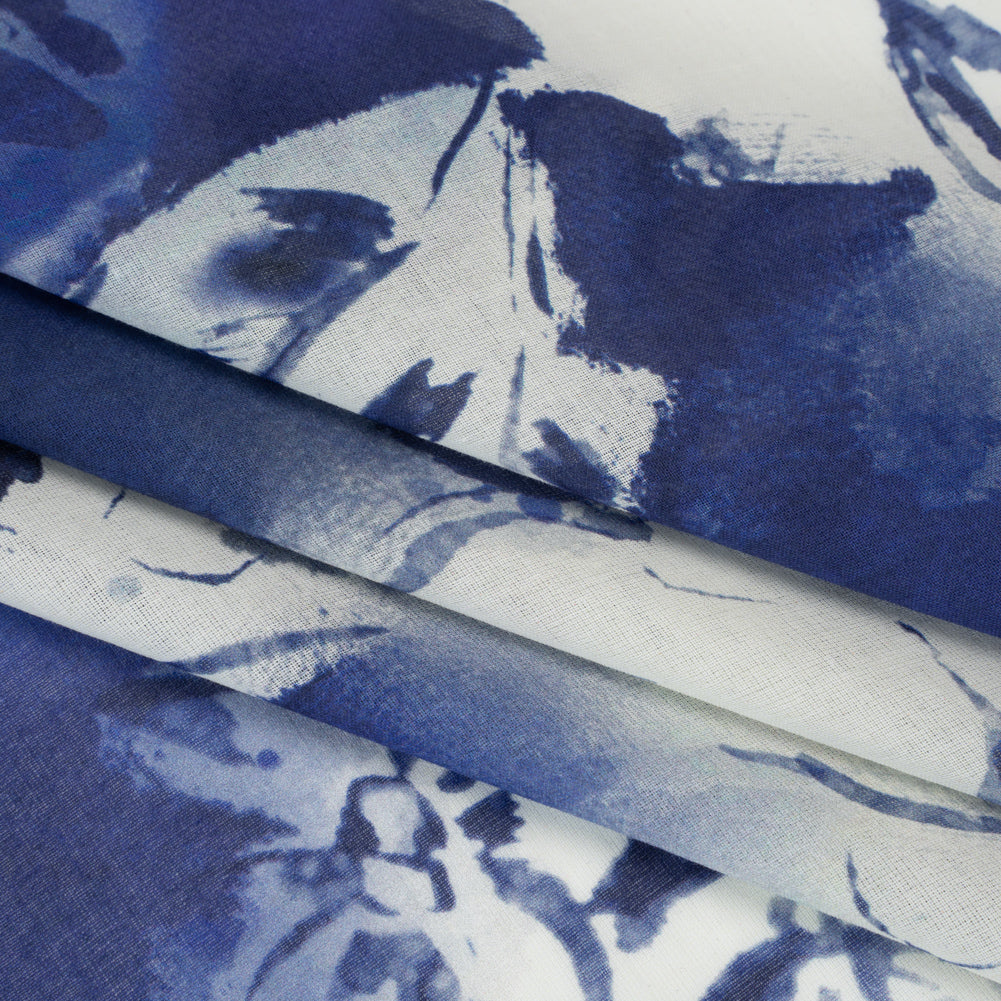 Cotton Voile - Dark Blue and White Watercolor Flowers - Mood Exclusive Inkblot Inspirations Print