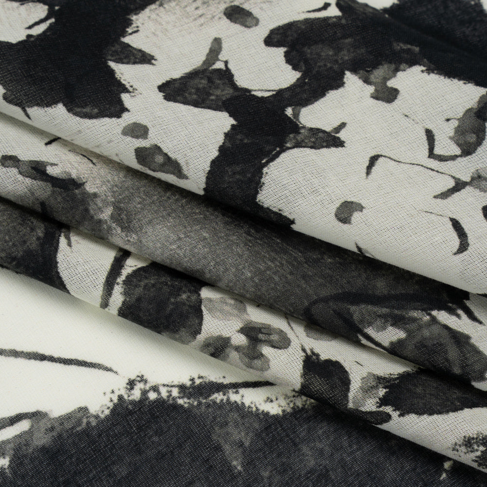 Cotton Voile - Black and White Watercolor Flowers - Mood Exclusive Inkblot Inspirations Print