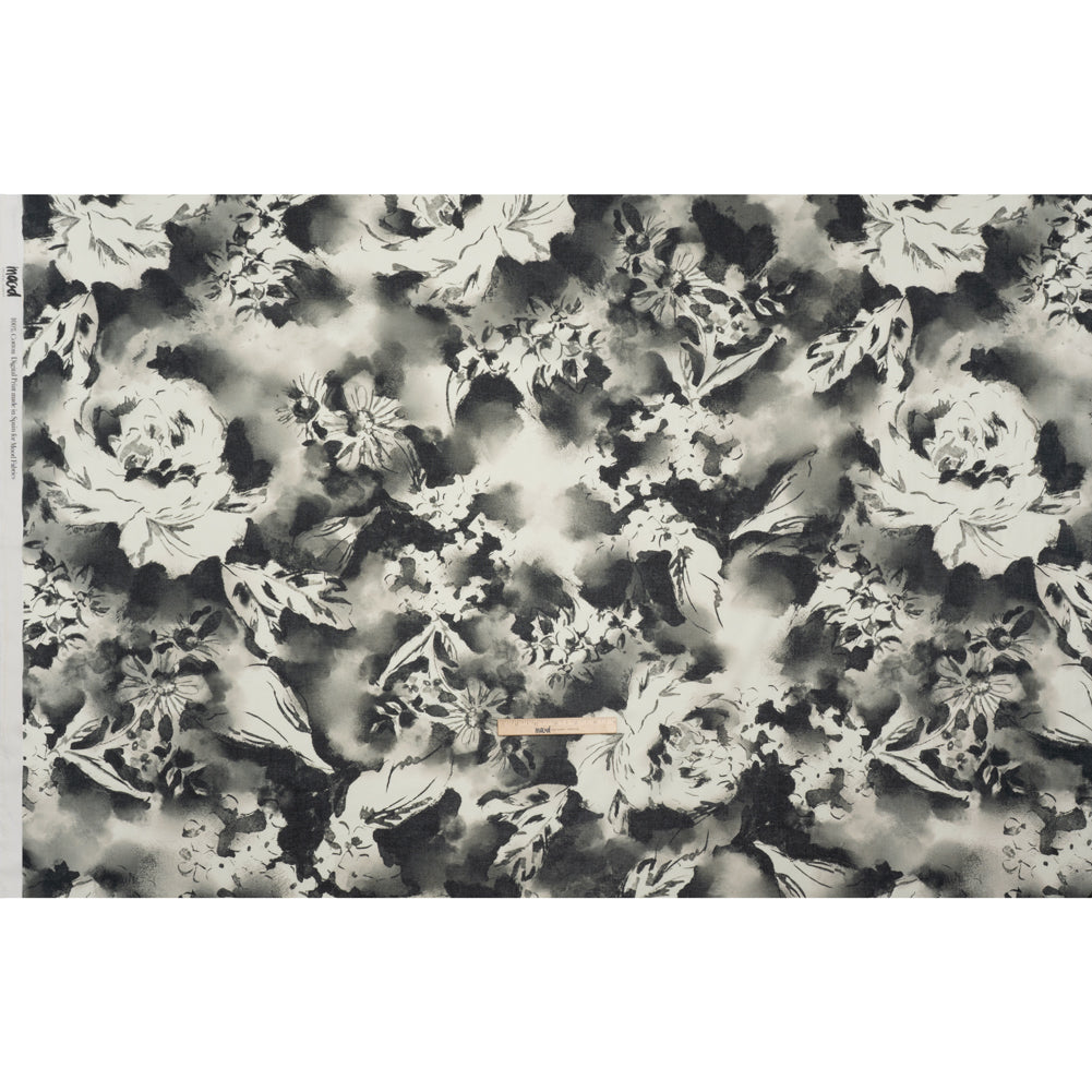 Cotton Voile - Black and White Watercolor Flowers - Mood Exclusive Inkblot Inspirations Print