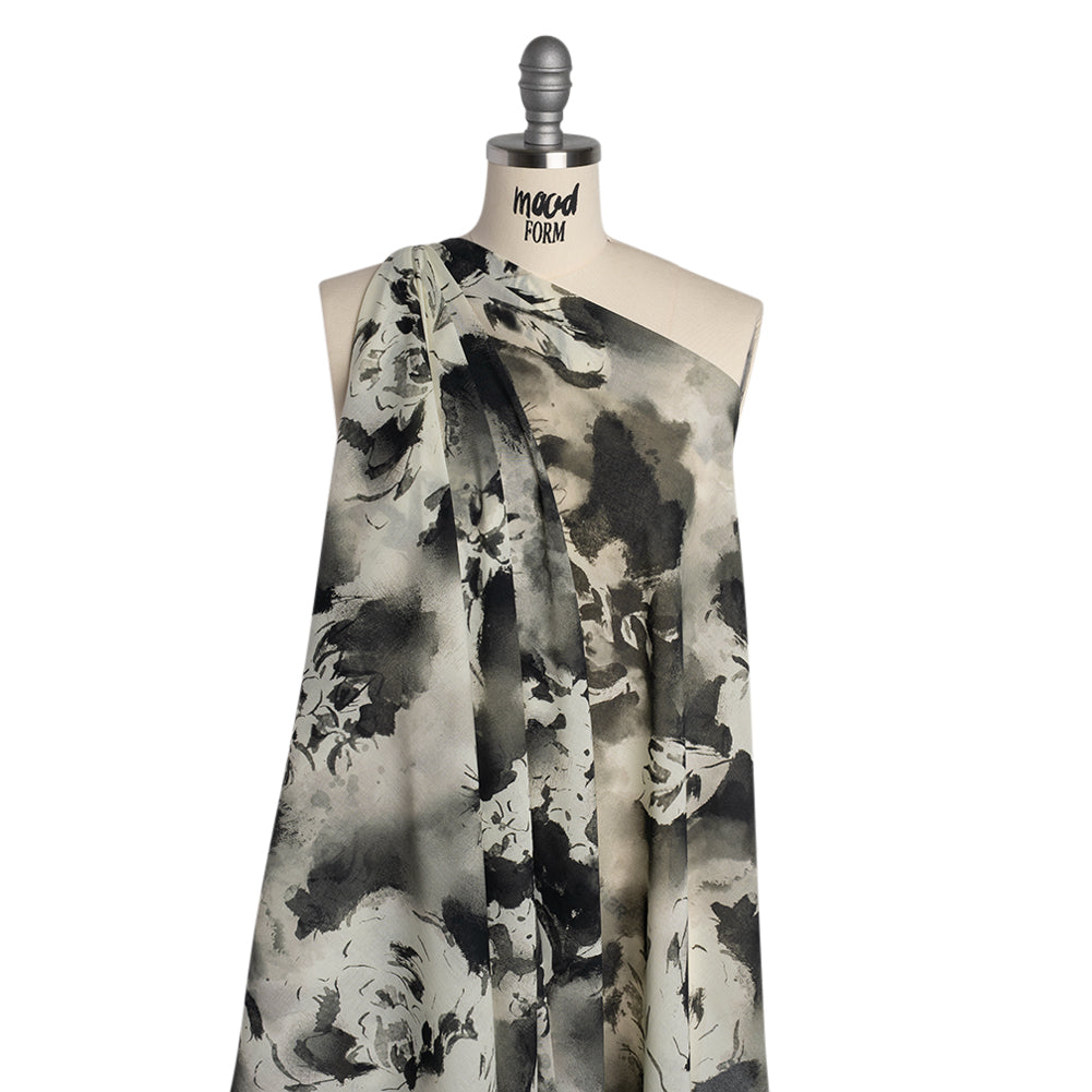 Cotton Voile - Black and White Watercolor Flowers - Mood Exclusive Inkblot Inspirations Print