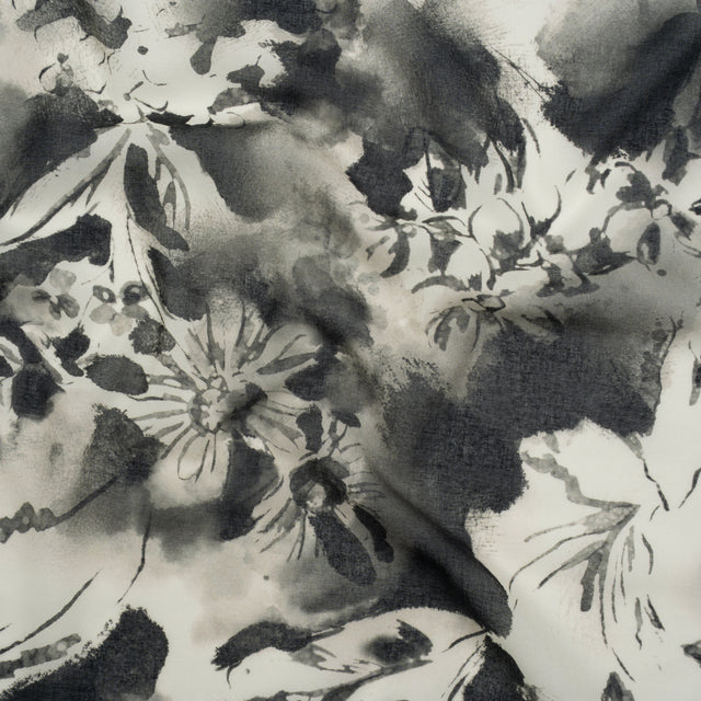 Cotton Voile - Black and White Watercolor Flowers - Mood Exclusive Inkblot Inspirations Print
