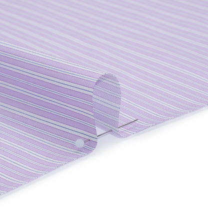 Tela de camisa de sarga de algodón fabricada en Italia - Rayas lavanda, blancas y azul marino - Nuevo stock