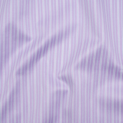 Cotton Twill Shirting Made in Italy - Lavender, White and Navy Stripes - Deadstock