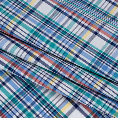 Cotton Twill Shirting - Navy, White and Multicolor Plaid - Deadstock