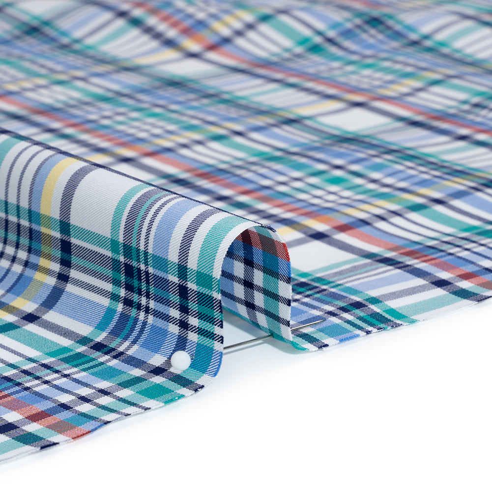 Cotton Twill Shirting - Navy, White and Multicolor Plaid - Deadstock - Detail