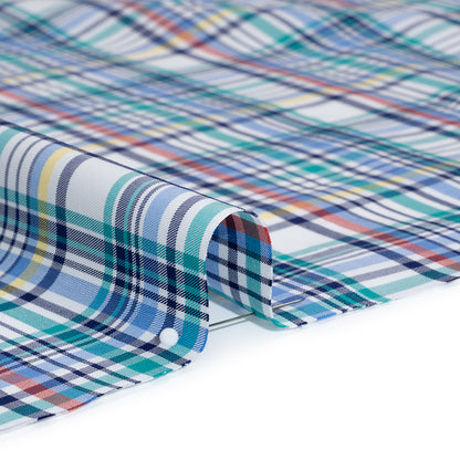 Cotton Twill Shirting - Navy, White and Multicolor Plaid - Deadstock