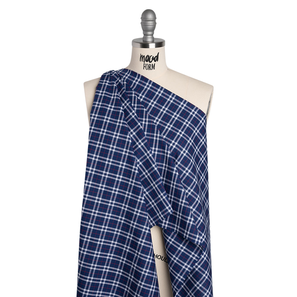 Cotton Shirting - Blue, White and Red Plaid - Deadstock - Drape