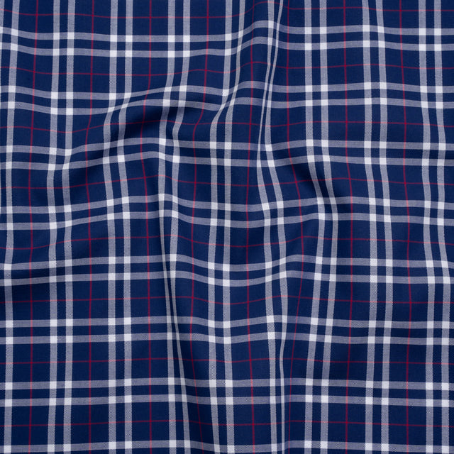 Cotton Shirting - Blue, White and Red Plaid - Deadstock