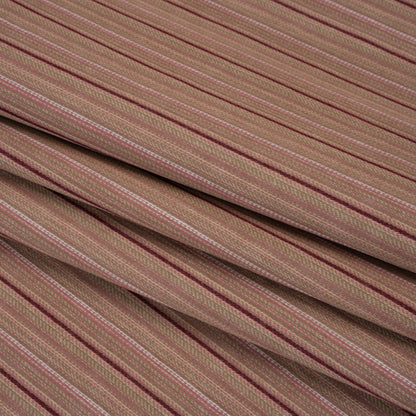Brushed Stretch Cotton Twill - Taupe, Rose Pink and Berry Red Stripes - Deadstock