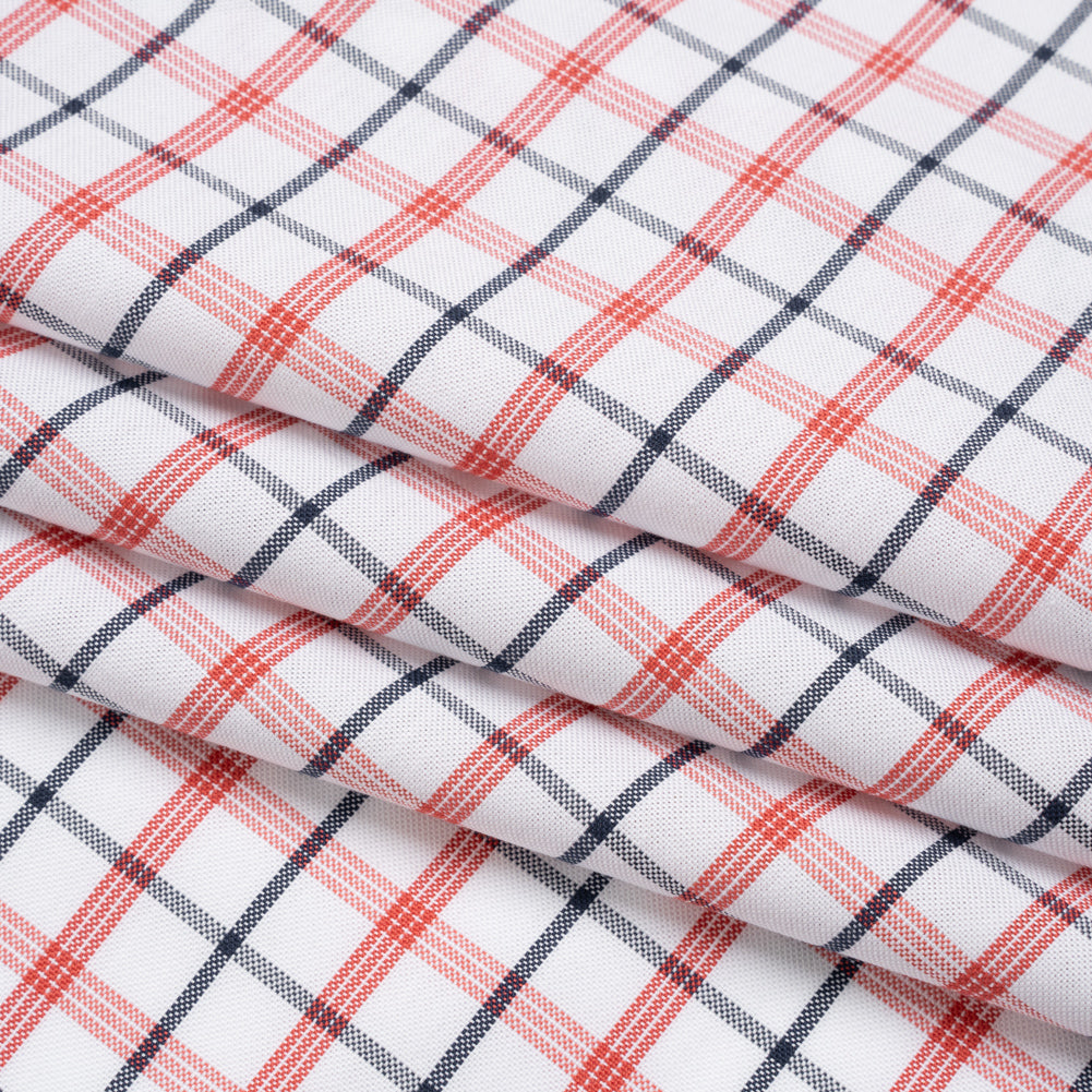 Pima Cotton Oxford Shirting - Red, Navy and White Plaid - Deadstock - Folded