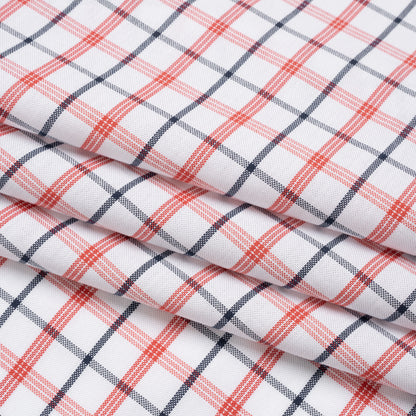 Pima Cotton Oxford Shirting - Red, Navy and White Plaid - Deadstock
