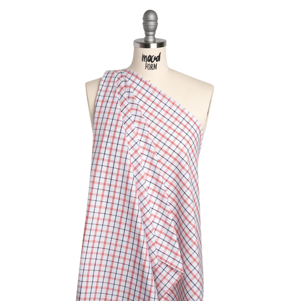 Pima Cotton Oxford Shirting - Red, Navy and White Plaid - Deadstock - Drape