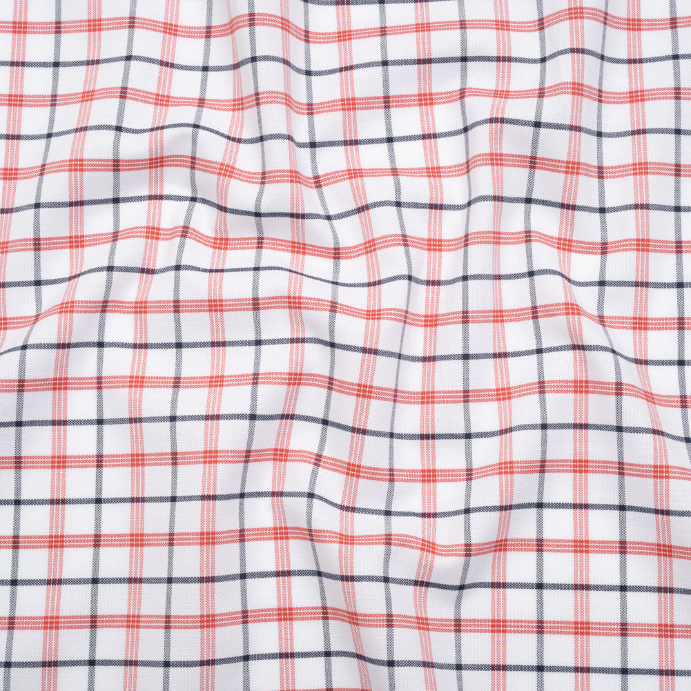 Pima Cotton Oxford Shirting - Red, Navy and White Plaid - Deadstock