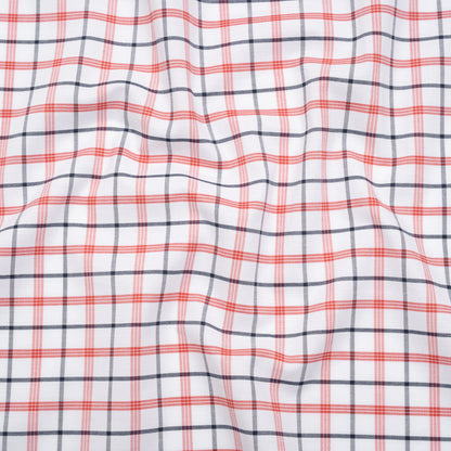 Pima Cotton Oxford Shirting - Red, Navy and White Plaid - Deadstock