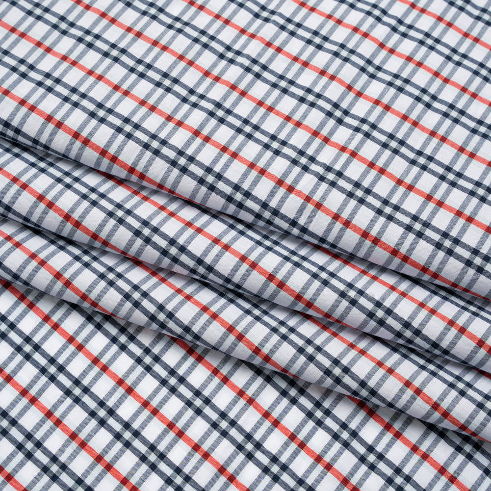 Cotton Shirting - Navy, Sky Blue and Red Plaid - Deadstock