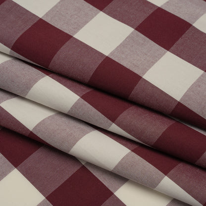 Cotton Shirting - Burgundy and Cream Buffalo Check - Deadstock