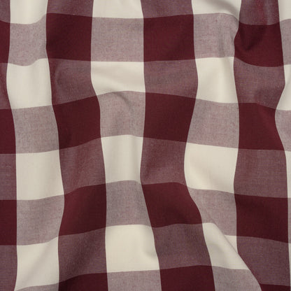 Cotton Shirting - Burgundy and Cream Buffalo Check - Deadstock