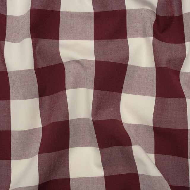 Cotton Shirting - Burgundy and Cream Buffalo Check - Deadstock
