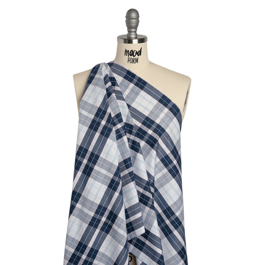 Cotton Oxford Shirting - Navy Blue, Baby Pink and White Plaid - Deadstock