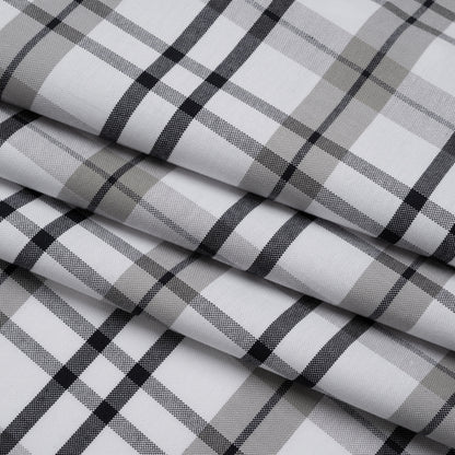 Cotton Oxford Shirting - Dark Navy, Gray and White Plaid - Deadstock