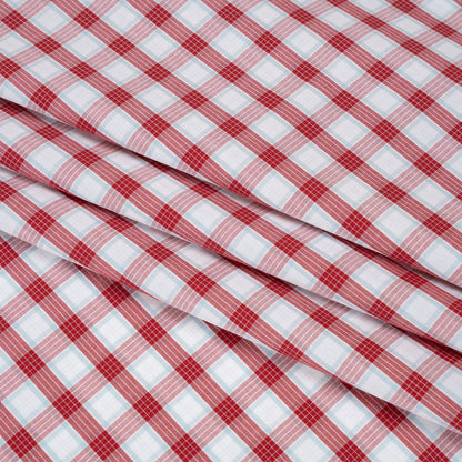 Cotton Shirting - Red, Baby Blue and White Plaid - Deadstock