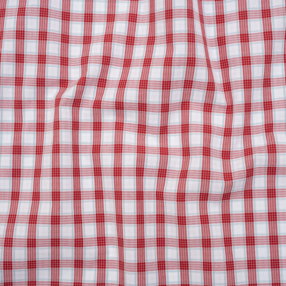 Cotton Shirting - Red, Baby Blue and White Plaid - Deadstock